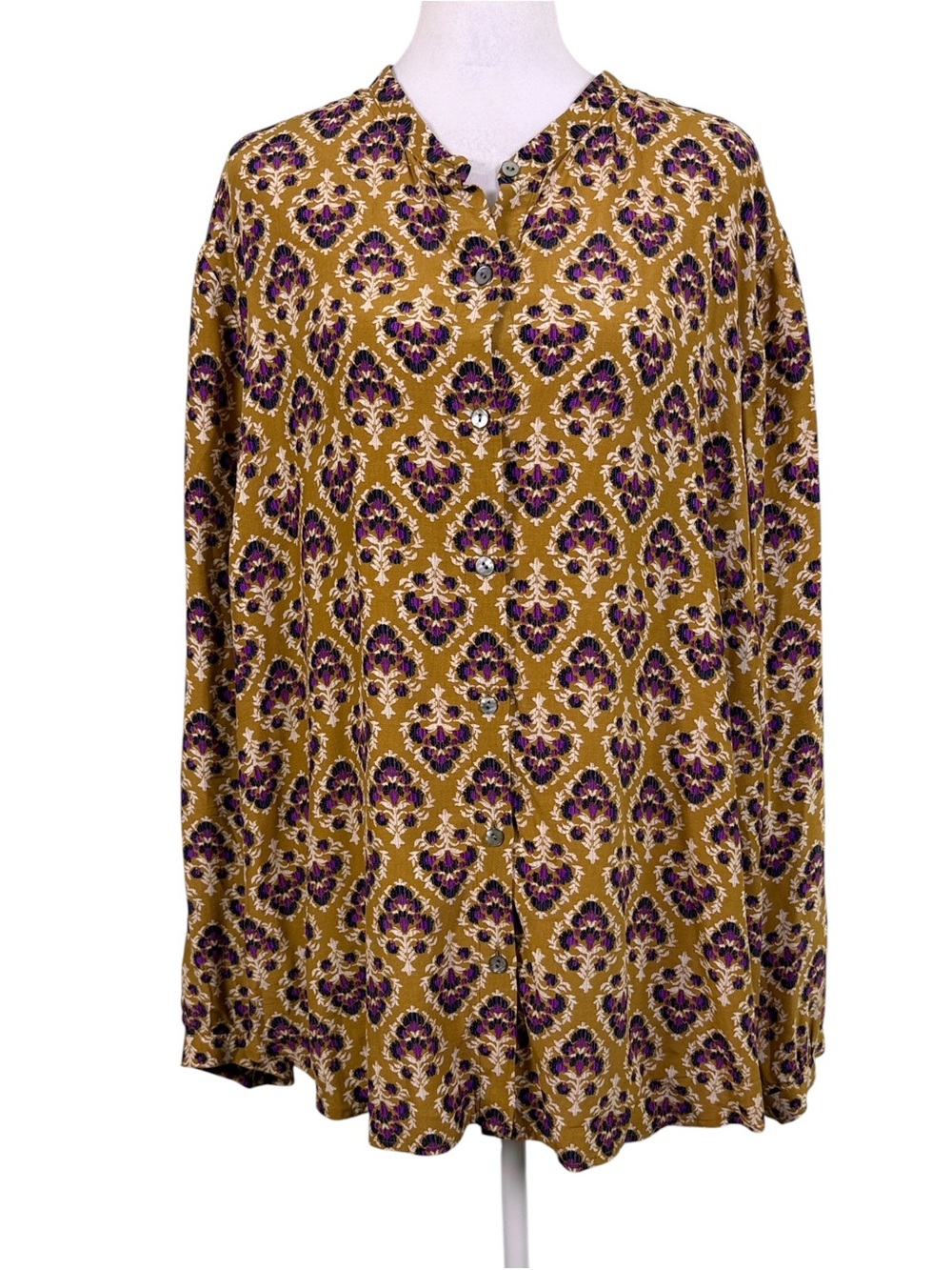 J.Jill Mustard Purple Floral Rayon Button Tunic Estimated XL - Picture 2 of 12
